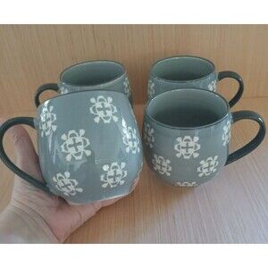 Baum Bros Phara Stoneware Pot Belly Mugs Gray Large 20 OZ Set Of 4 Micro Safe